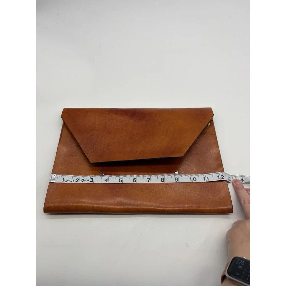 Vintage Handmade Full Grain Tan Leather Sleeve Envelope Case Clutch Pouch